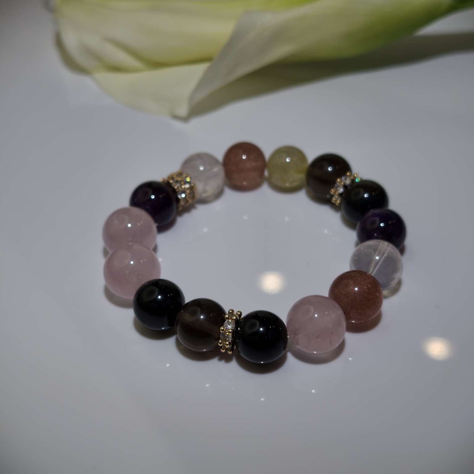 金发钛晶草莓晶白阿塞乌拉圭紫水晶马粉冰曜石黑曜石十二生肖开运手串戌狗专属水晶手串细节图