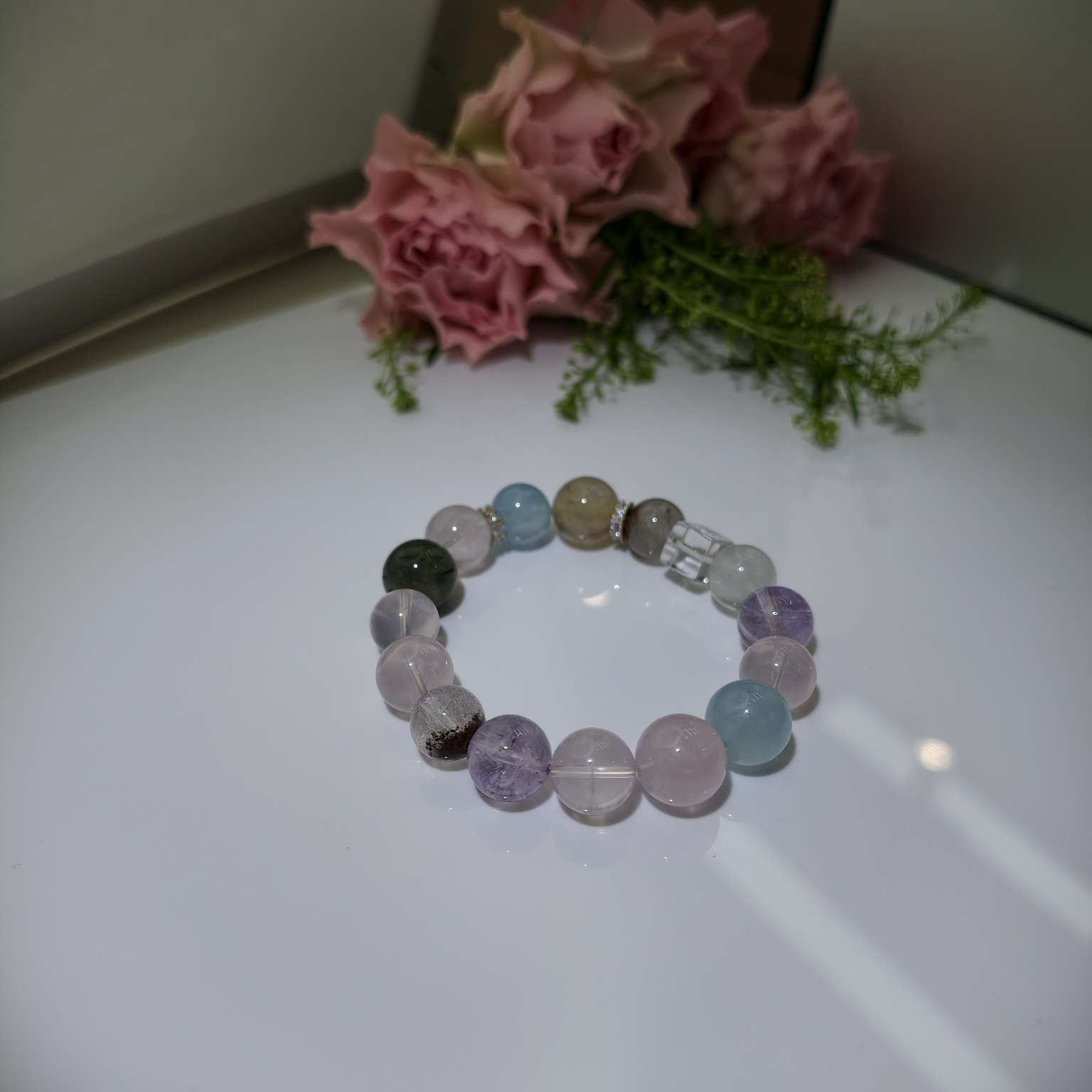 绿幽灵海蓝宝绿发晶白幽灵白水晶薰衣草紫水晶黄水晶白水方糖十二生肖开运手串卯兔专属水晶手串详情图6