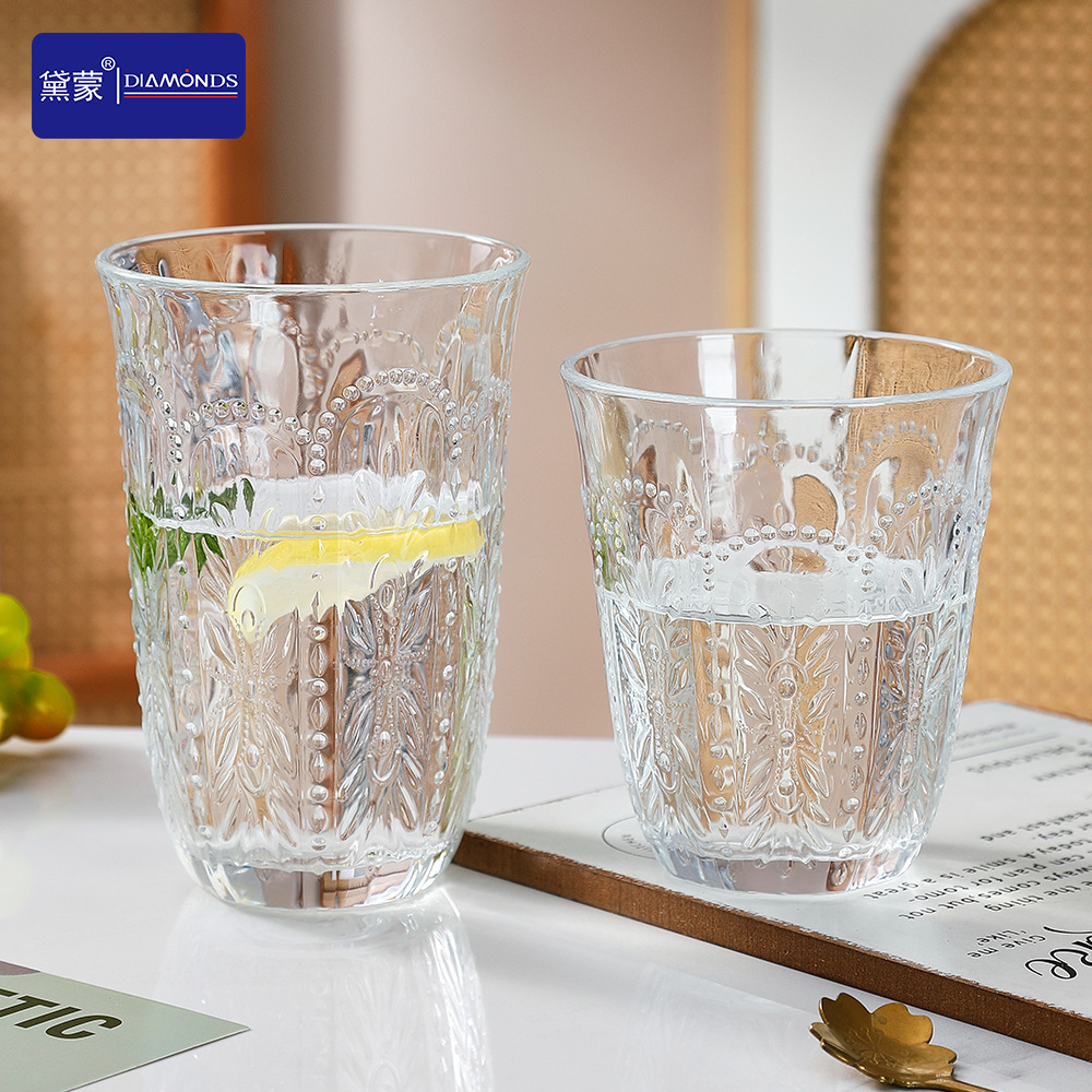 浮雕玻璃杯透明水杯杯子家用耐用玻璃杯