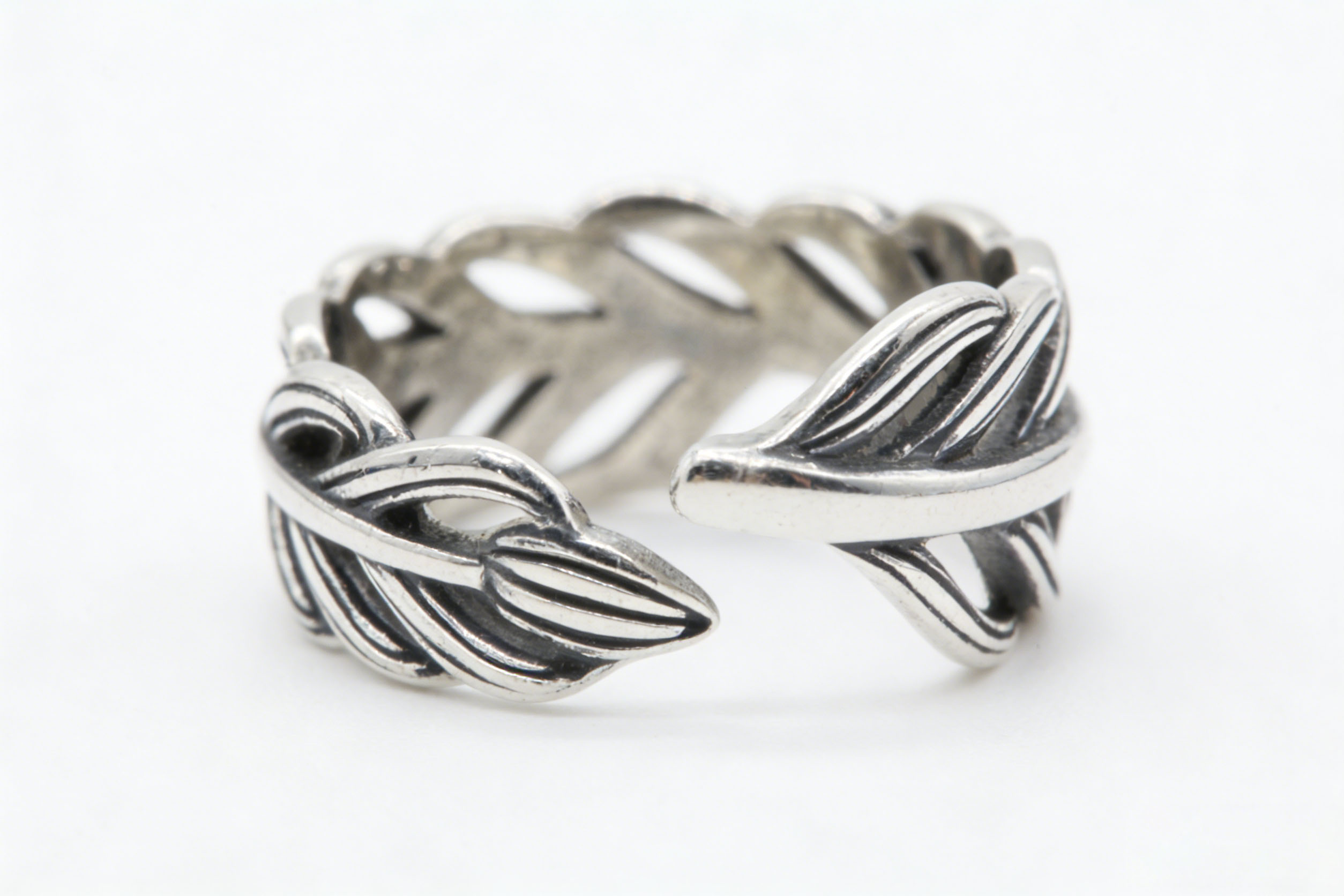 AWAYI纯银  925 纯银树叶开口戒指 复古做旧镂空枝叶指环 小众森系食指戒