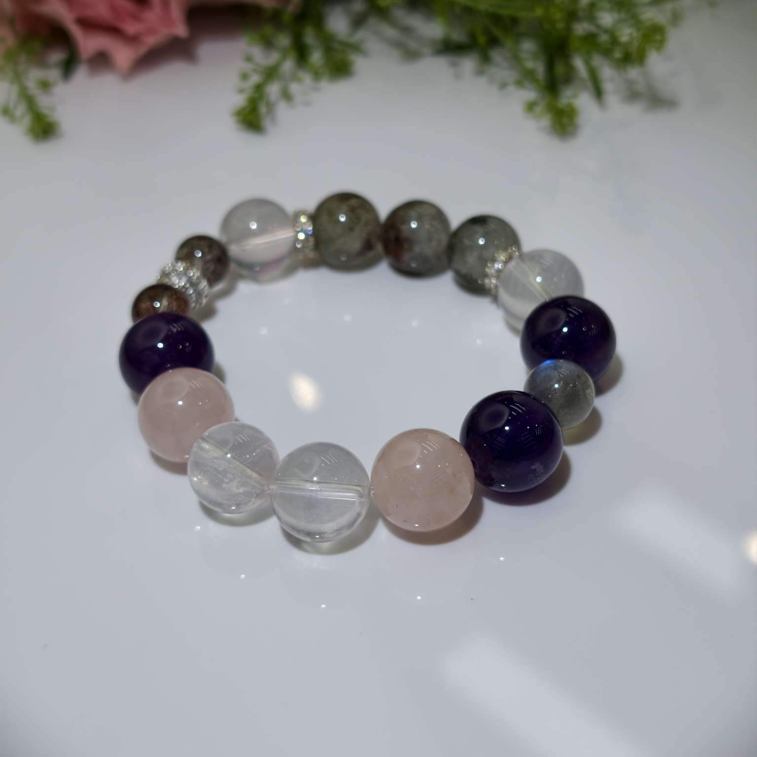 绿幽灵乌拉圭紫水晶粉水晶白幽灵灰月光十二生肖开运手串巳蛇专属水晶手串