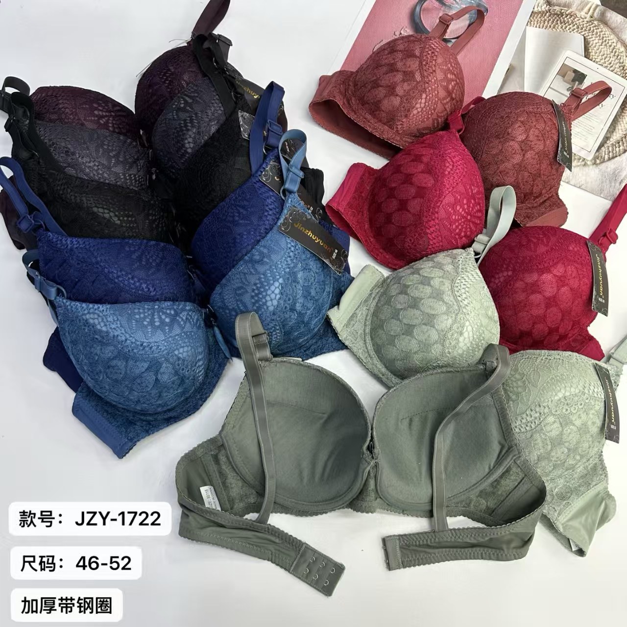 JZY-1722#女士内衣文胸外贸出口中东南美女士大码加厚文胸蕾丝绣花有钢圈文胸性感情趣文胸女QNI