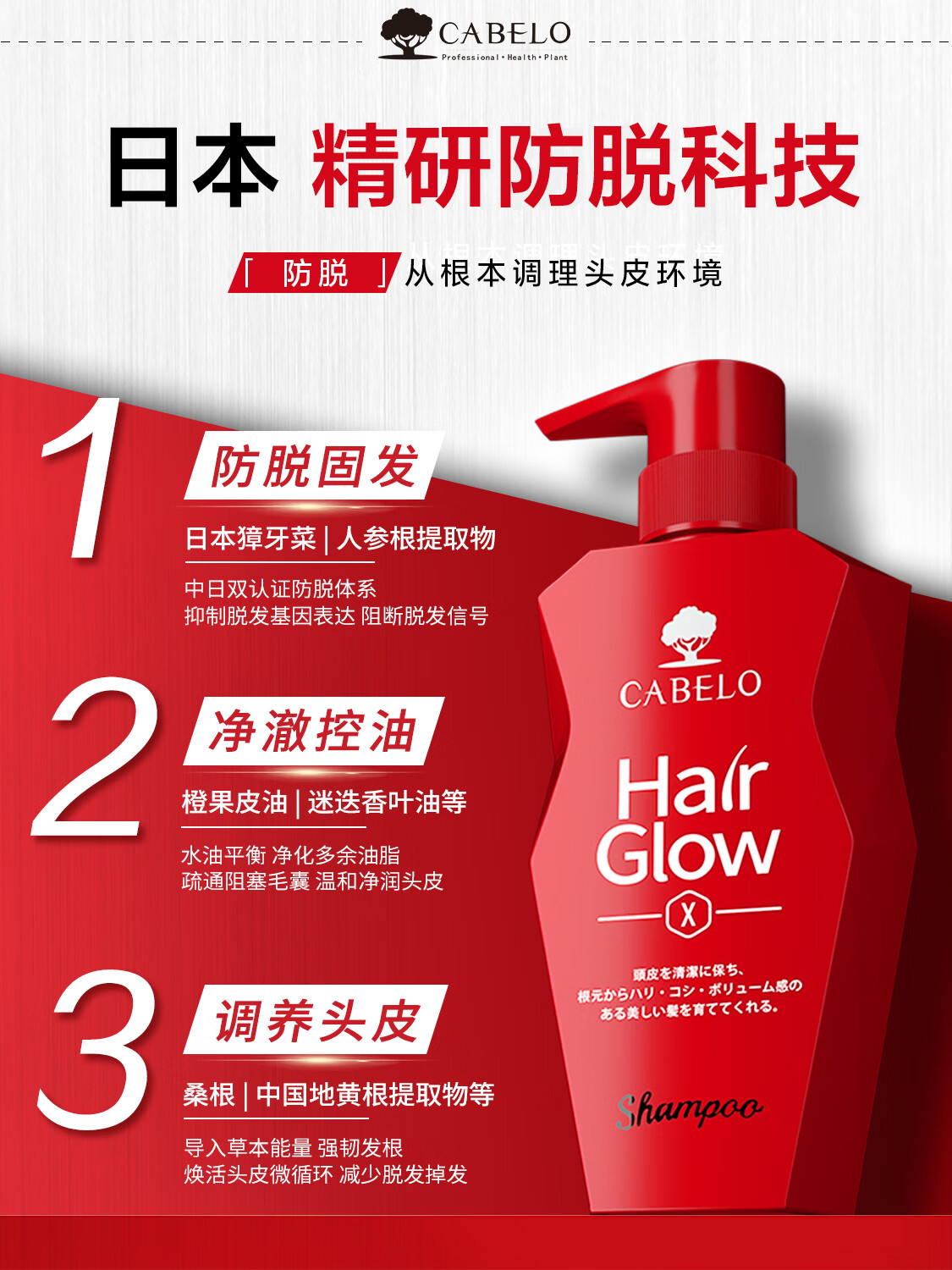 CABELO, Japanese imported anti-hair loss and strong Shampoo 350ml, strengthens roots and consolidates hair