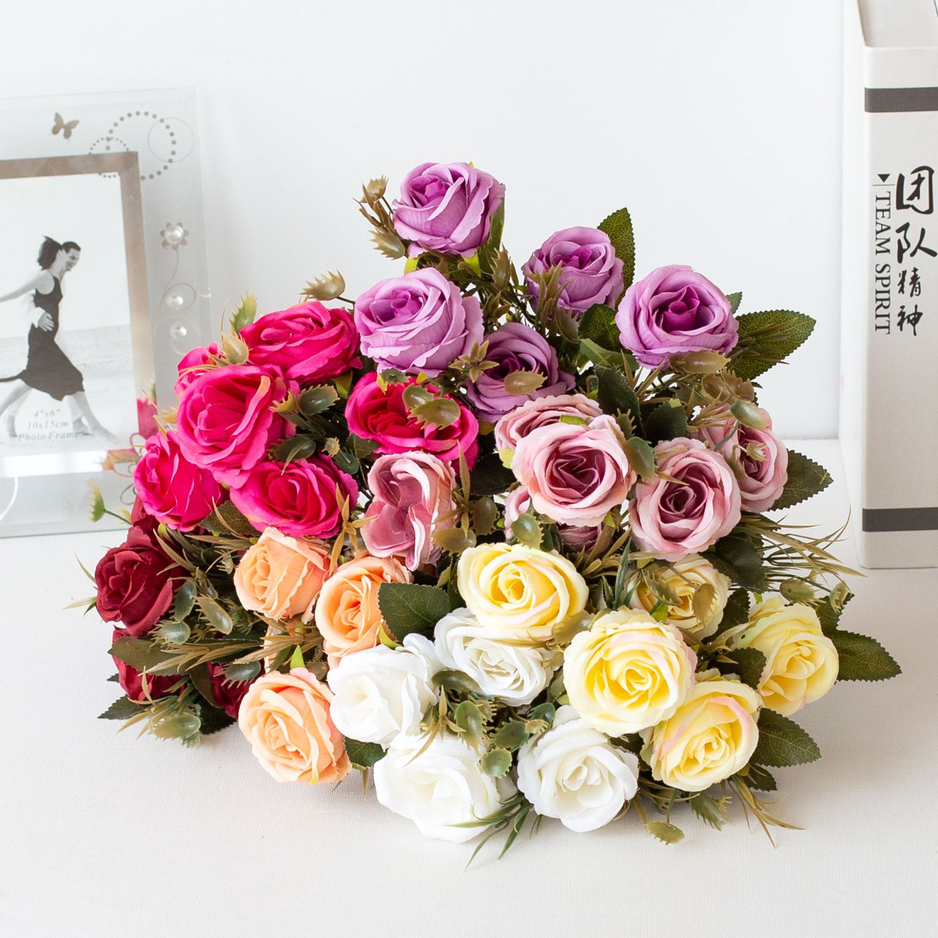 仿真多头西雅图玫瑰花束 婚庆婚礼装饰人造假花 拍照摄影布置道具 餐桌摆件用花仿真花假花仿真花仿真花详情图2