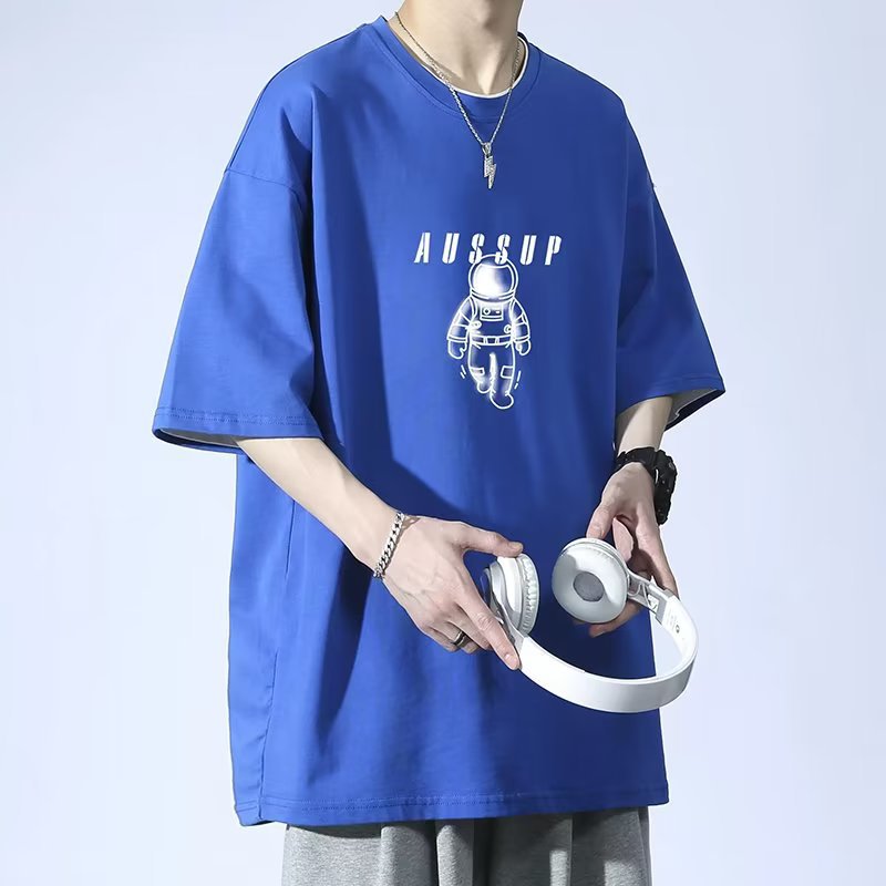夏季新款短袖宽松t恤男士潮牌休闲半袖潮流体恤打底衫五分袖上衣