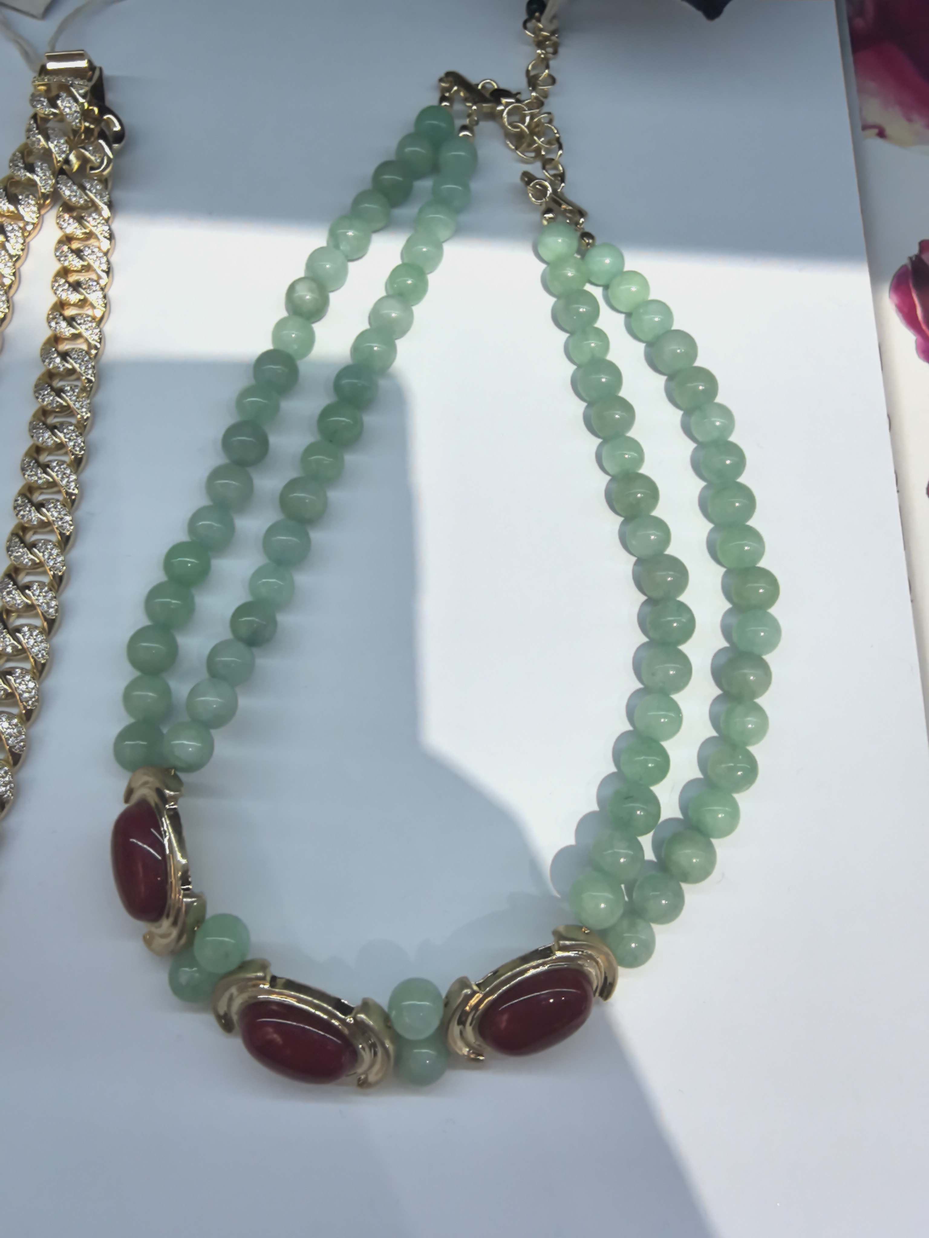 天然石项链女铜镀真金
