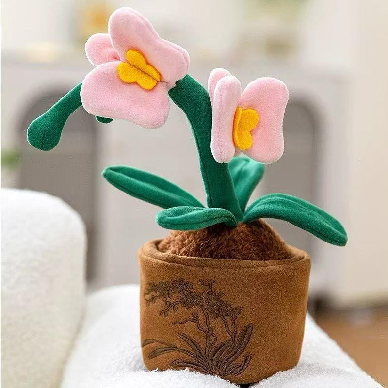 蝴蝶兰玫瑰花水仙花白梅花鸢尾花绿植公仔盆栽毛绒玩具25CM