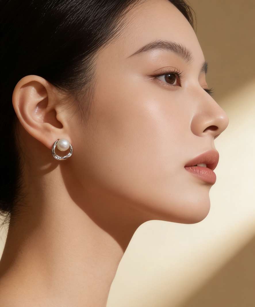天然淡水珍珠s925银耳钉耳环饰品简约时尚设计细节图