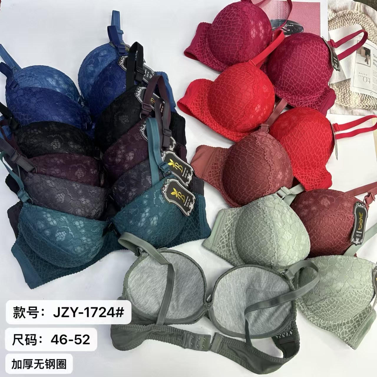 JZY-1724#女士文胸外贸出口中东非洲女士大码加厚蕾丝蝴蝶结有钢圈情趣文胸QNI