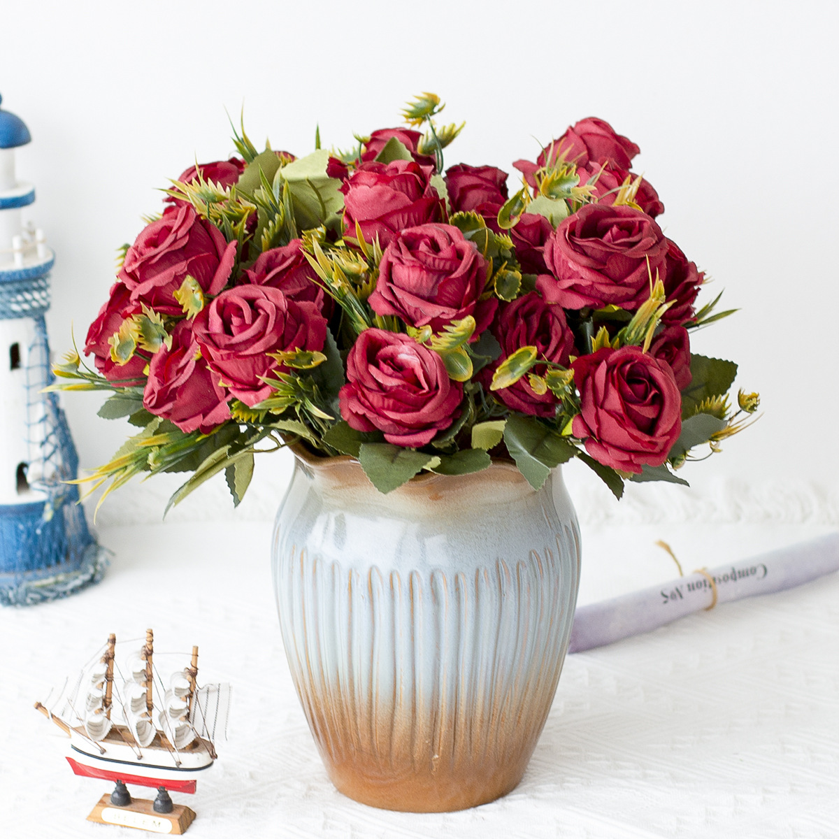 仿真多头西雅图玫瑰花束 婚庆婚礼装饰人造假花 拍照摄影布置道具 餐桌摆件用花仿真花假花仿真花仿真花详情图17