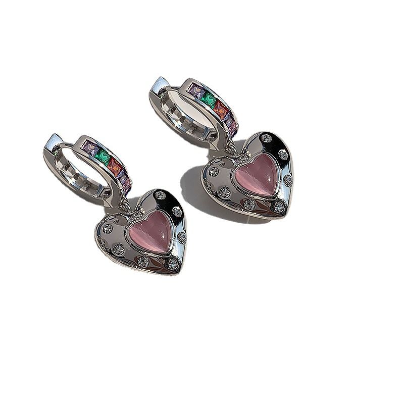 Heart-shaped star-shaped earrings for women, a niche design sense, high-end cat's eye stone earrings, and elegant color earrings Item Picture