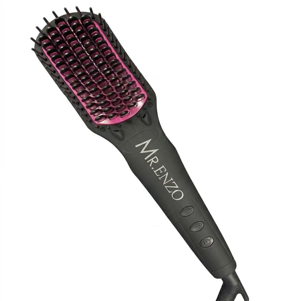 Peinado eléctrico MR.ENZO con color negro y rosa, elegante y portátil, un botón de control de temperatura, fácil de crear un cabello suave