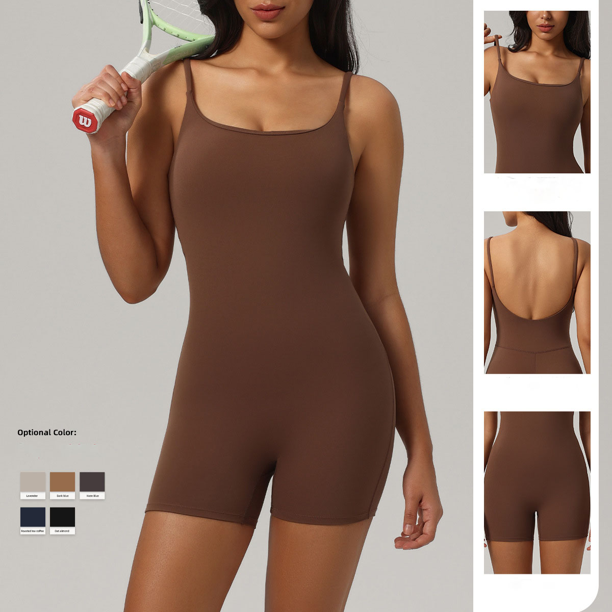 European and American cross-border Amazon exclusive nude yoga spaghetti-strap one-piece suit, chest pad tight sports one-piece suit for women Specification drawing