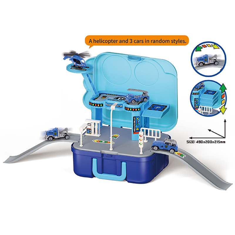 新款拼装过家家收纳盒警车直升机停车场男孩女孩玩具汽车