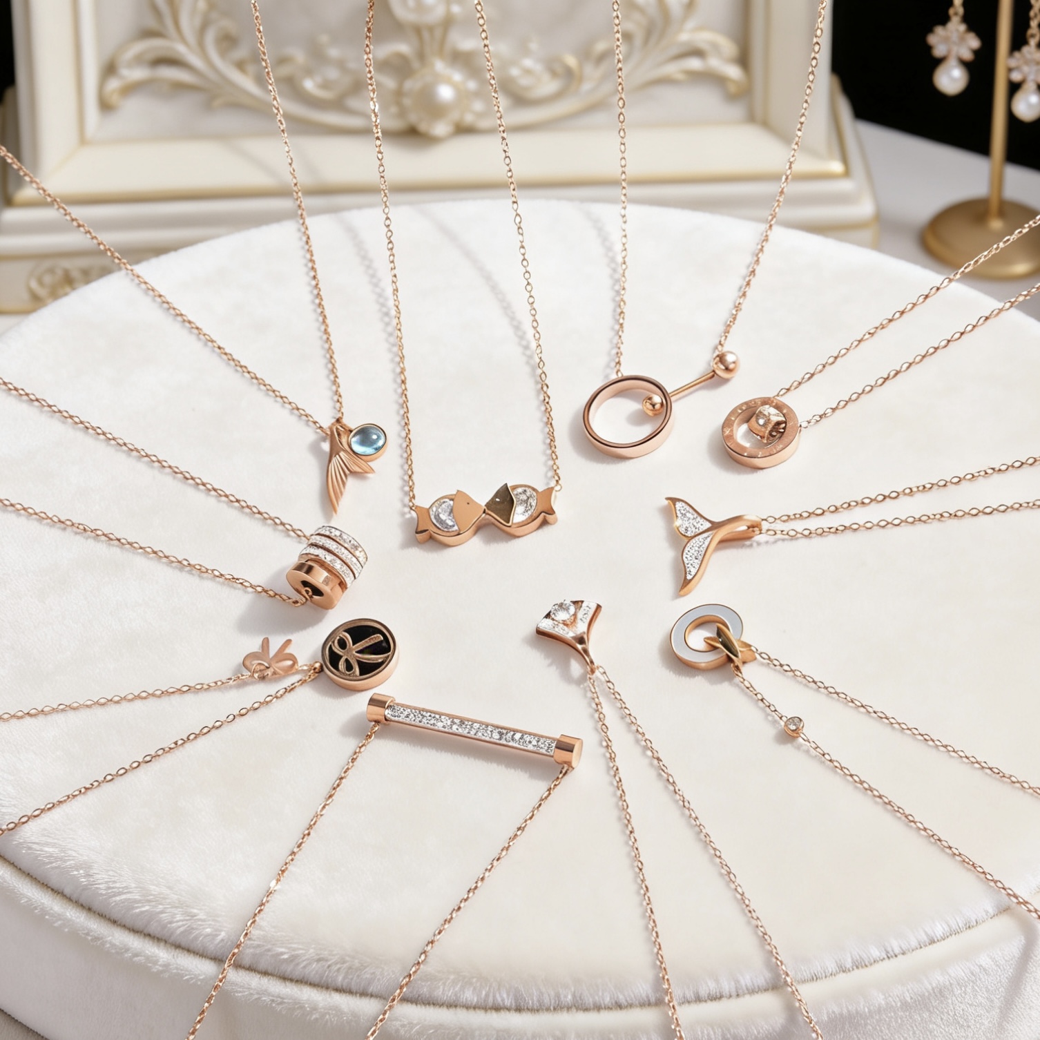 韩版小众爆款气质时尚钛钢项链蝴蝶结镶钻月亮锁骨链玫瑰金饰品配饰礼物精致