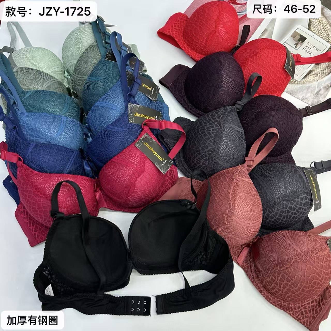 JZY-1725#女士文胸外贸出口中东非洲女士大码加厚蕾丝绣花蝴蝶结有钢圈情趣文胸QNI