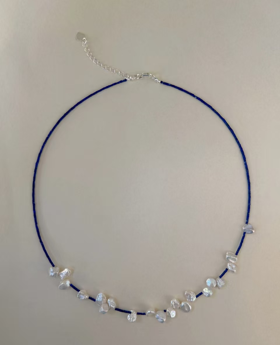 天然石青金石珍珠项链女款拼接气质珍珠链条女款珍珠项链