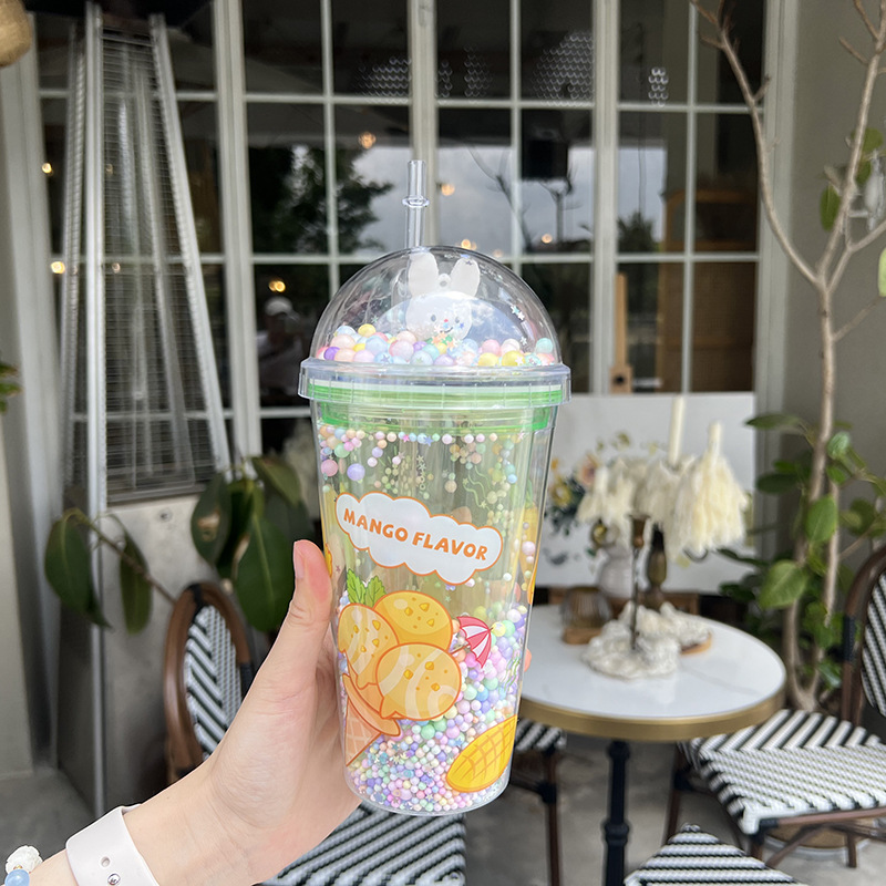 Z37-8038 Summer Dazzling and Shiny Cup, Double-layer Cartoon Cute Plastic Straw Cup, Gift Cup in Stock, portable Cross detail image 9