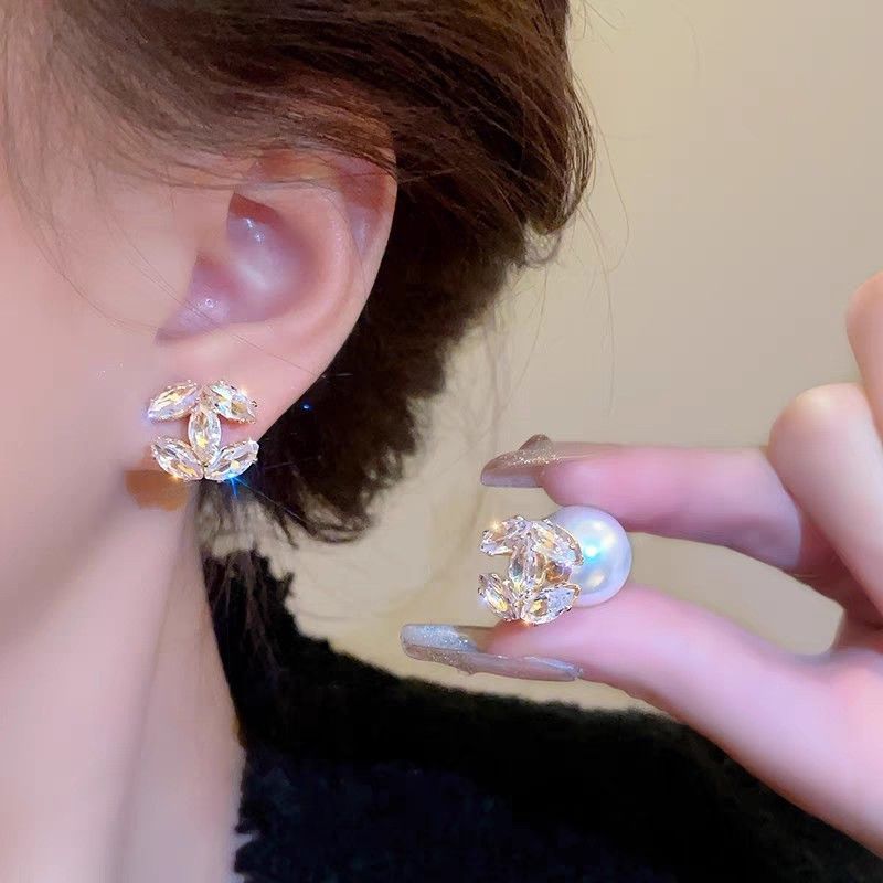新款耳环锆石仿珍珠两戴耳钉时尚简约小众高端气质百搭潮耳饰