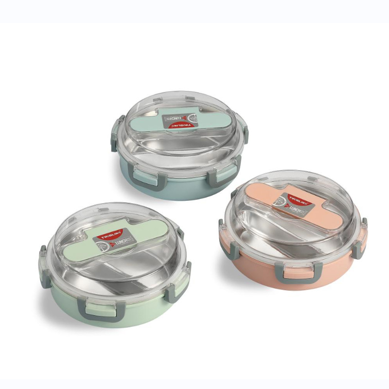 圆形分格不锈钢饭盒 304 食品级内胆 带透明可视盖 学生上班族便携密封便当盒详情2