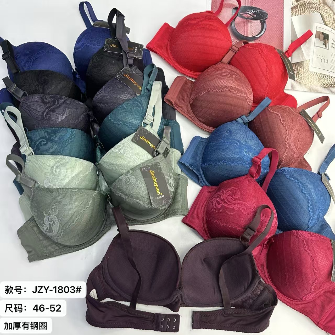 JZY-1803#女士文胸外贸出口中东非洲女士大码加厚蕾丝绣花蝴蝶结有钢圈情趣文胸QNI
