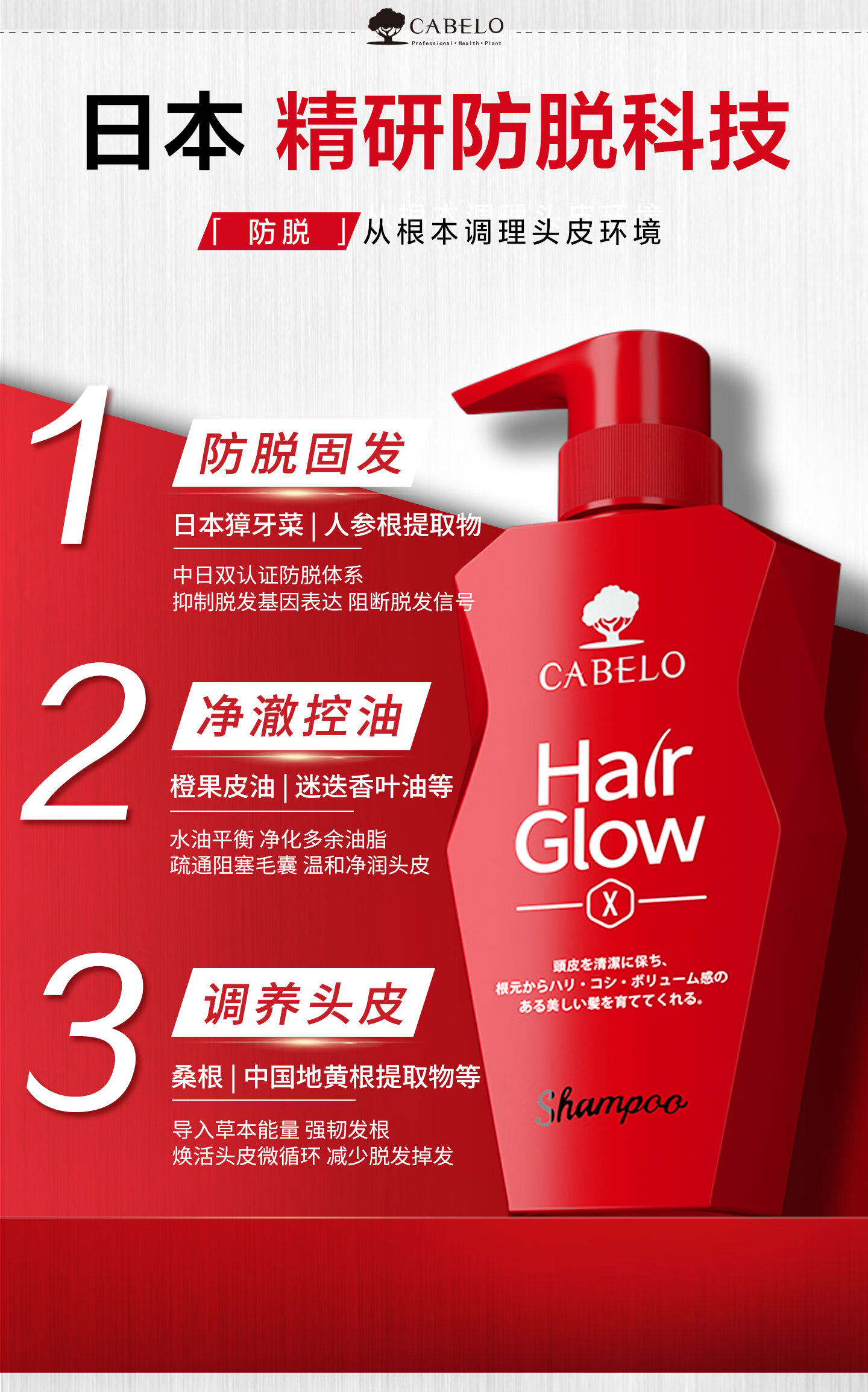 卡蓓诺（CABELO）日本进口 防脱发强韧洗发水350ml 强根固发详情6