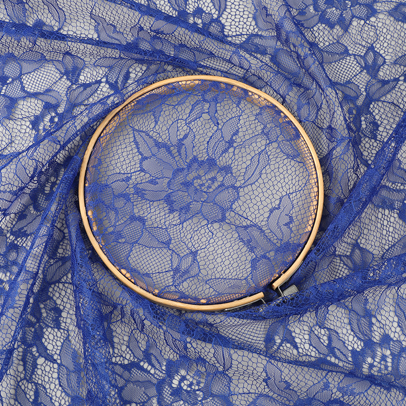 Blue lace fabric, grey lace trim, brocade, cut-out and embroidered shirt fabric Specification image
