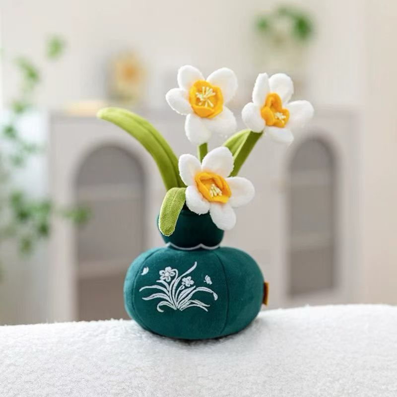 蝴蝶兰玫瑰花水仙花白梅花鸢尾花绿植公仔盆栽毛绒玩具25CM细节图