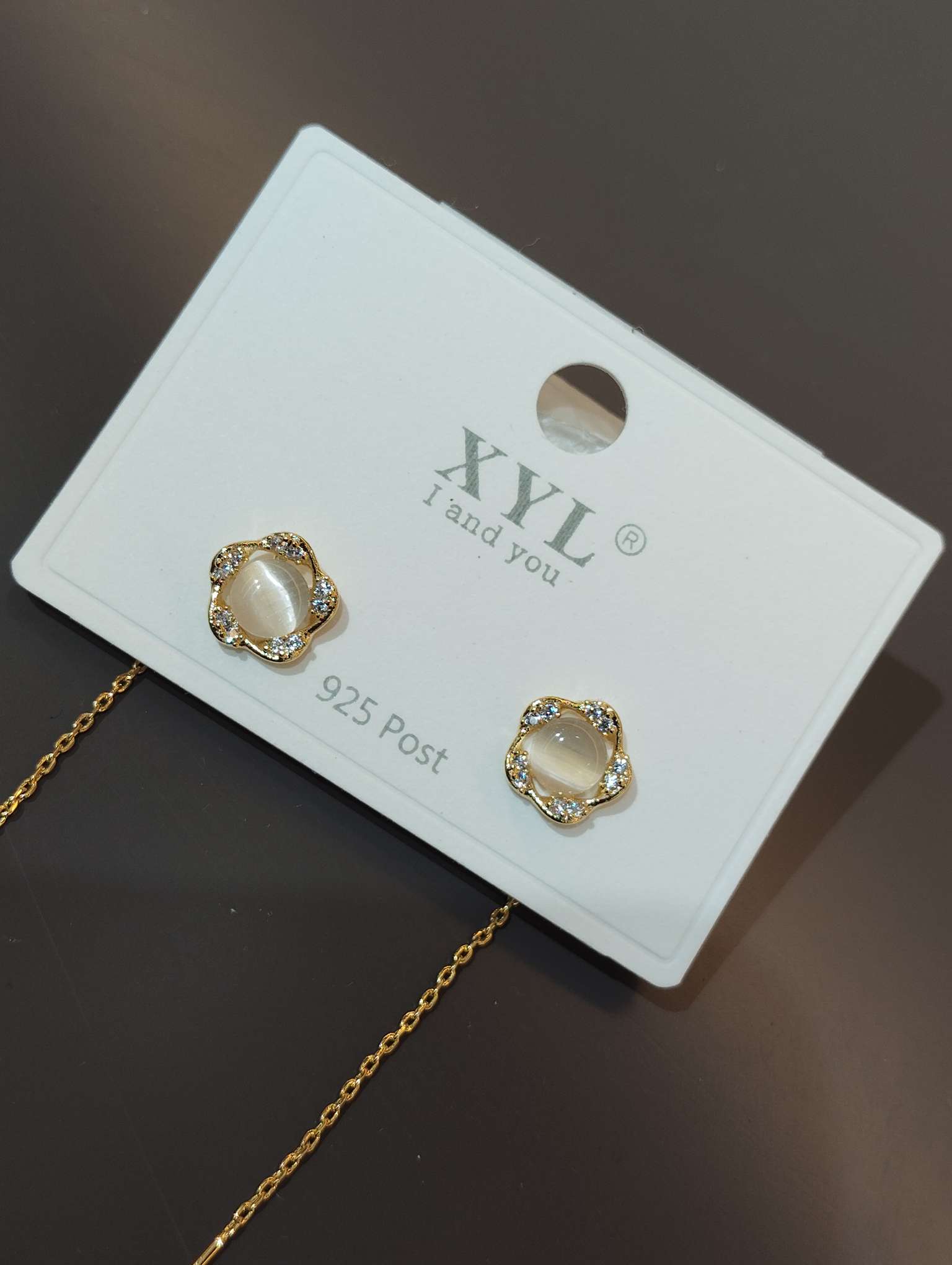 高级感猫眼石花朵耳线女爆款气质养耳洞耳饰