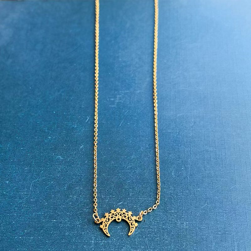 跨境外贸DIY饰品配件钛钢不锈钢镂空月亮弯星星挂件项链吊坠手链白底实物图