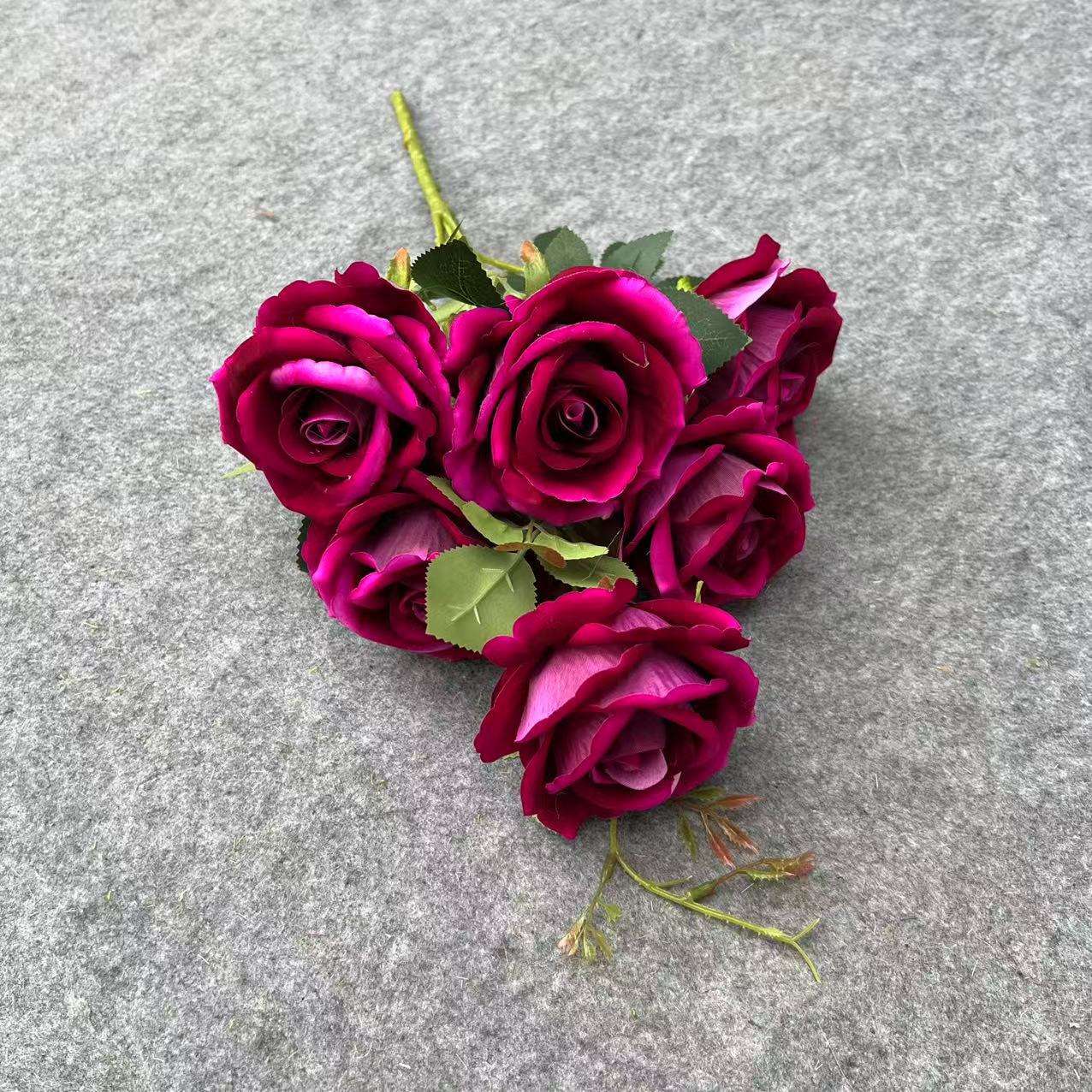 仿真花仿真玫瑰6头把束绒布玫瑰仿真花制作婚礼家居装饰批发花材 详情图8