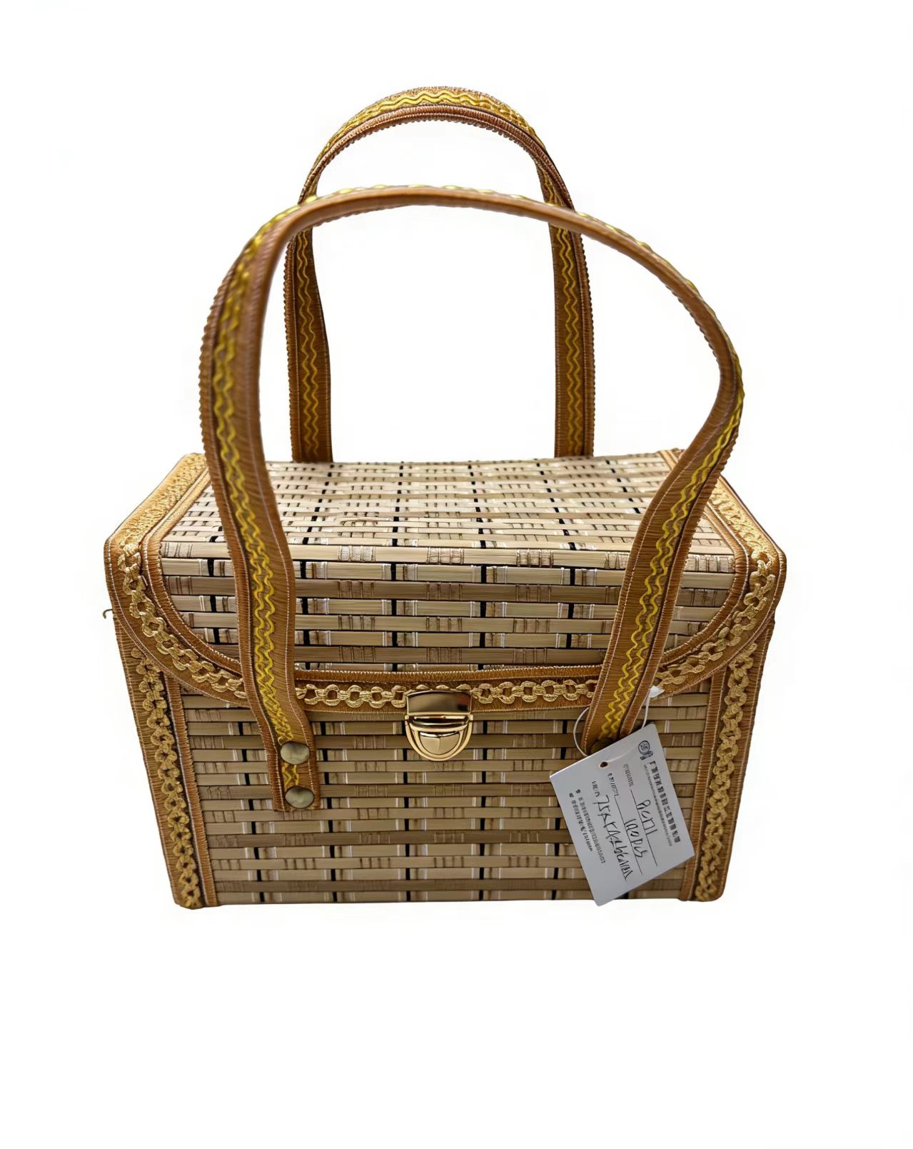 竹编女士时尚编织手提包礼品袋手提袋可折叠包包礼品袋女士时尚方包双把手包包