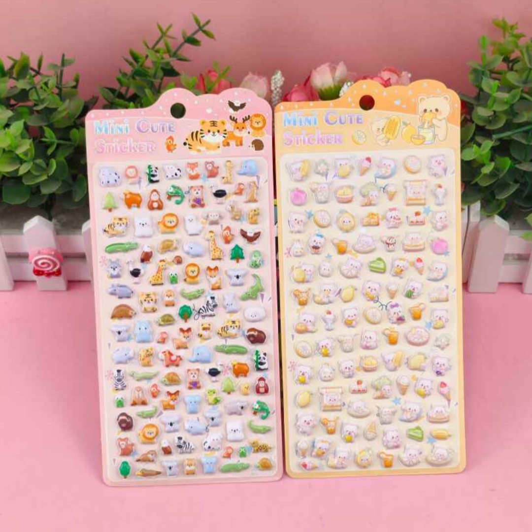 Cute mini fruit sushi theme sticker set, 3D relief stereoscopic stickers, landscape stickers, cartoon cute little animal bubble stickers, children's 3D stereoscopic little nose stick foam stickers, animal food foam stickers Specification image