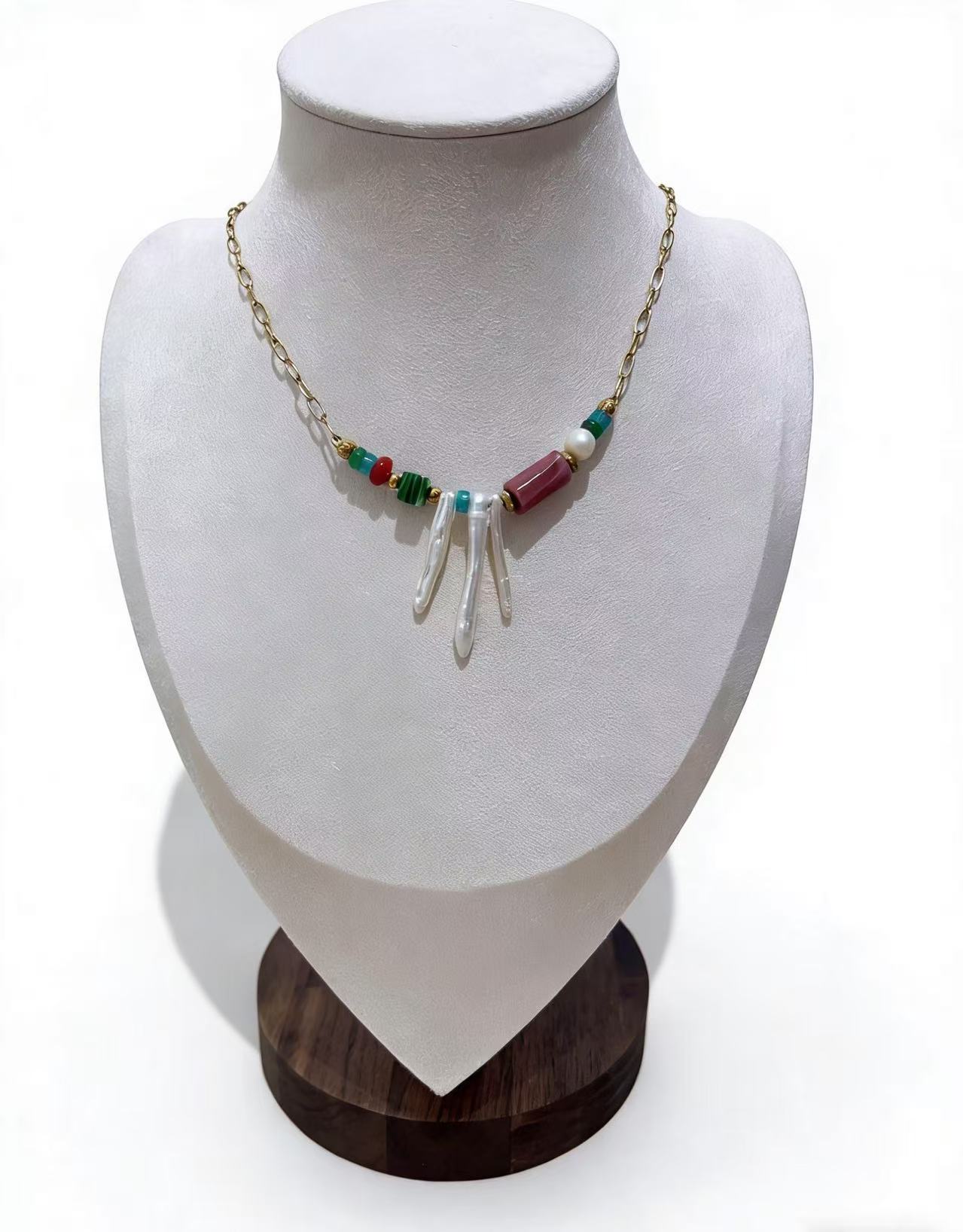 巴洛克天然珍珠 异形多彩宝石 手工串珠小众设计感轻奢气质颈饰