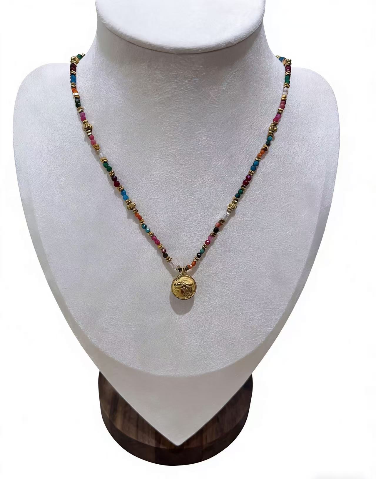 天然石串珠颈链 异域风做旧金饰气质颈饰 波西米亚风多宝 古埃及吊坠异域风锁骨链
