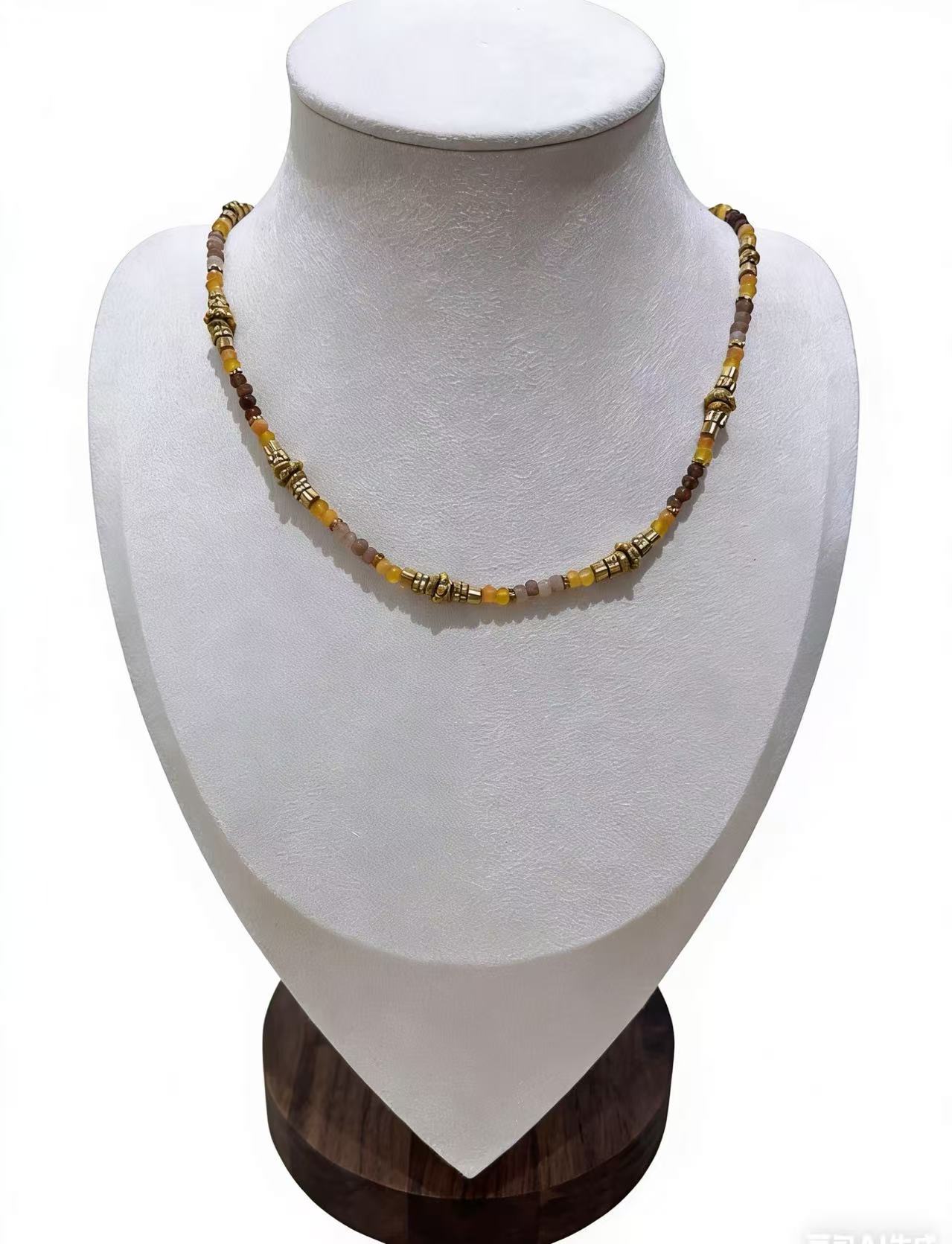 天然石多宝串珠颈链 复古手工异域风撞色气质颈饰