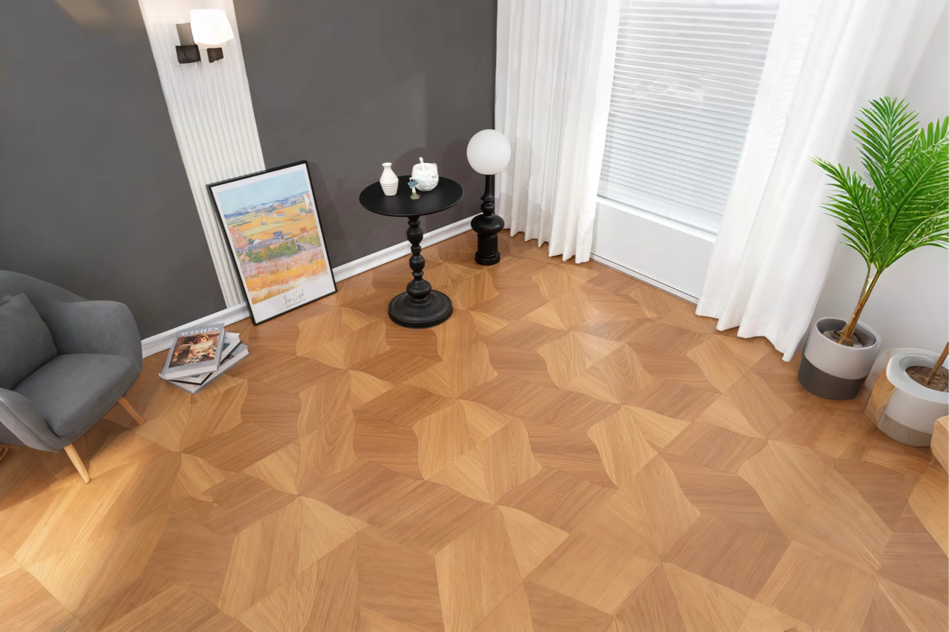 木质荷叶拼地板 122cmx40.6cm 耐磨客厅地砖装修材料强化复合木地板