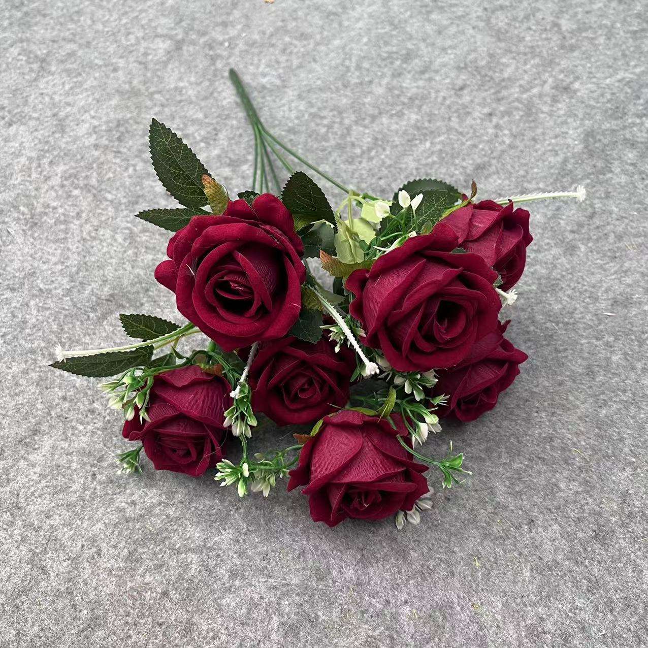 仿真花仿真玫瑰7头绒布角玫假花婚礼家居装饰布置花束摆件批发详情图5