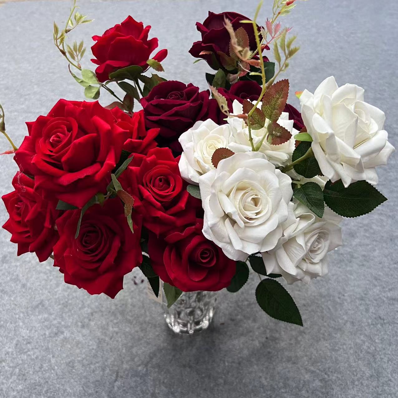 仿真花仿真玫瑰6头花束绒布玫瑰婚庆花墙家居装饰批发花材 详情图10