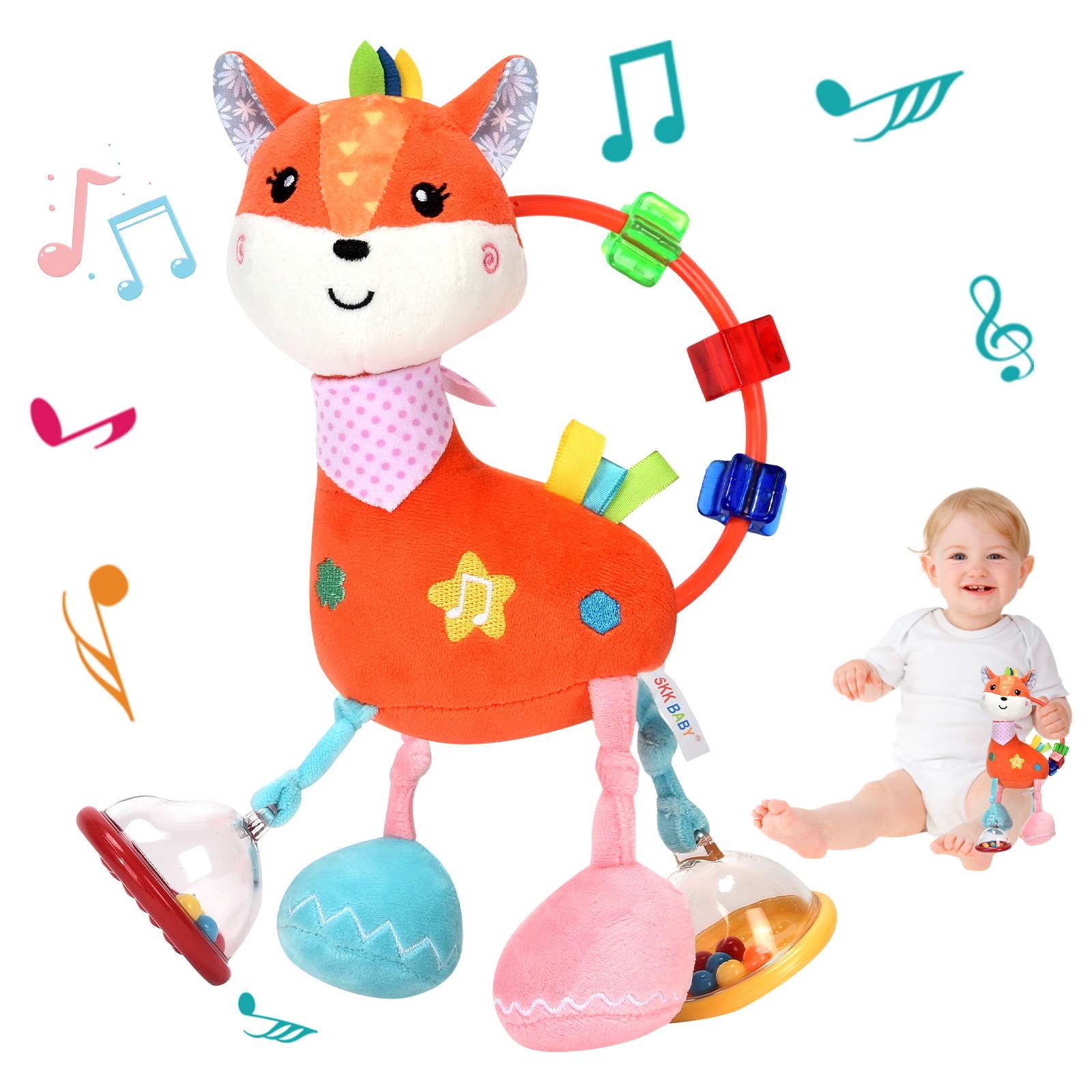 SKKBABY新生儿益智毛绒玩偶音乐床挂0-3岁宝宝推车婴儿启蒙摇铃详情图14