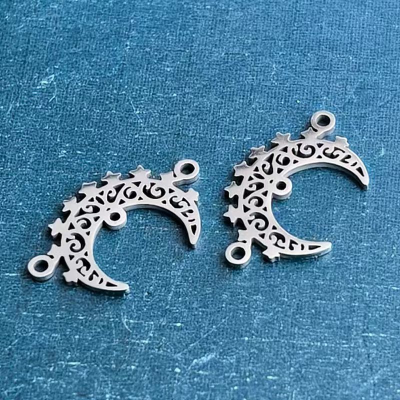 跨境外贸DIY饰品配件钛钢不锈钢镂空月亮弯星星挂件项链吊坠手链