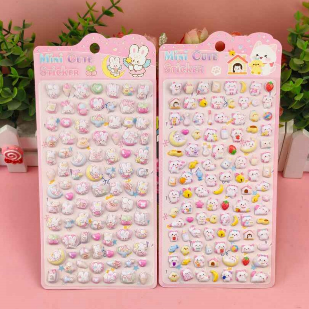 Cute mini fruit sushi theme sticker set, 3D relief stereoscopic stickers, landscape stickers, cartoon cute little animal bubble stickers, children's 3D stereoscopic little nose stick foam stickers, animal food foam stickers details Picture