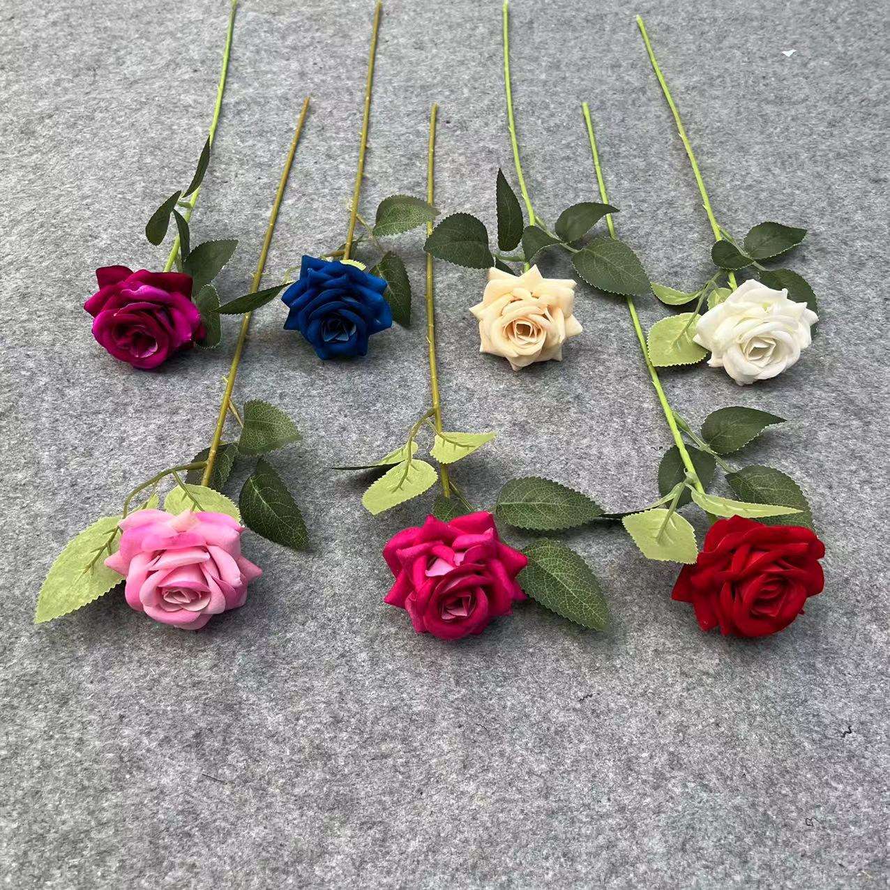 仿真玫瑰 单支绒布玫瑰婚庆花墙装饰婚礼家居装饰批发 