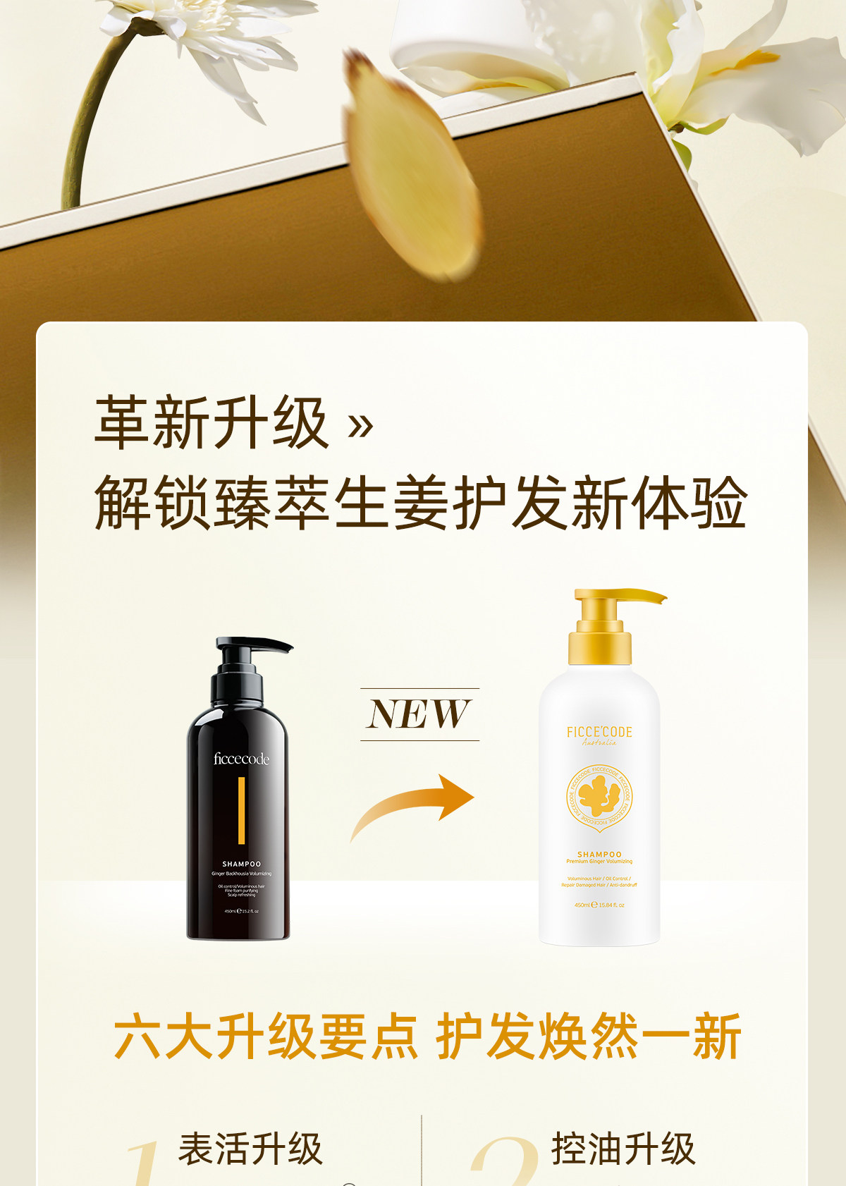 菲诗蔻（Ficcecode）生姜臻萃洗发水450ml控油去屑强韧健发洗发露丰盈洗头膏澳洲进口详情2