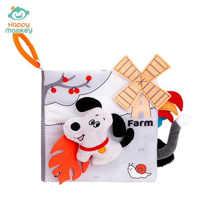 Happy monkey Baby Can chew and tear a cloth book. 6-month 3D cognitive intelligence baby tail detail image 17