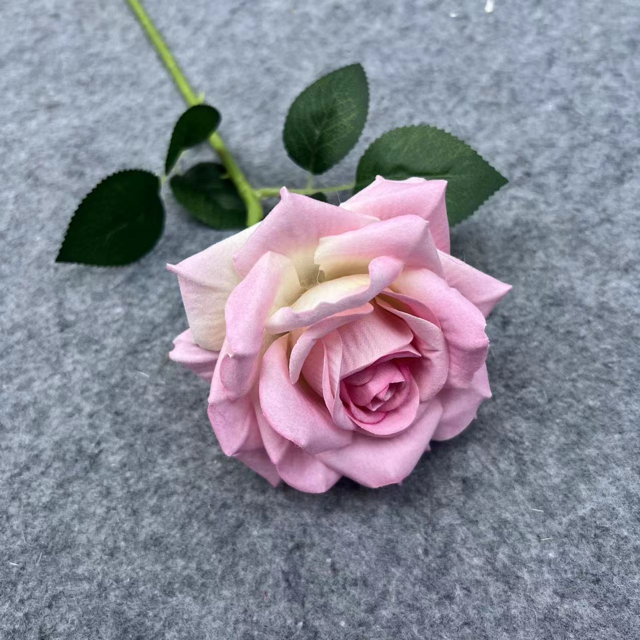 仿真花仿真玫瑰 单支弯杆绒布玫瑰婚礼家居花墙装饰批发 详情图6