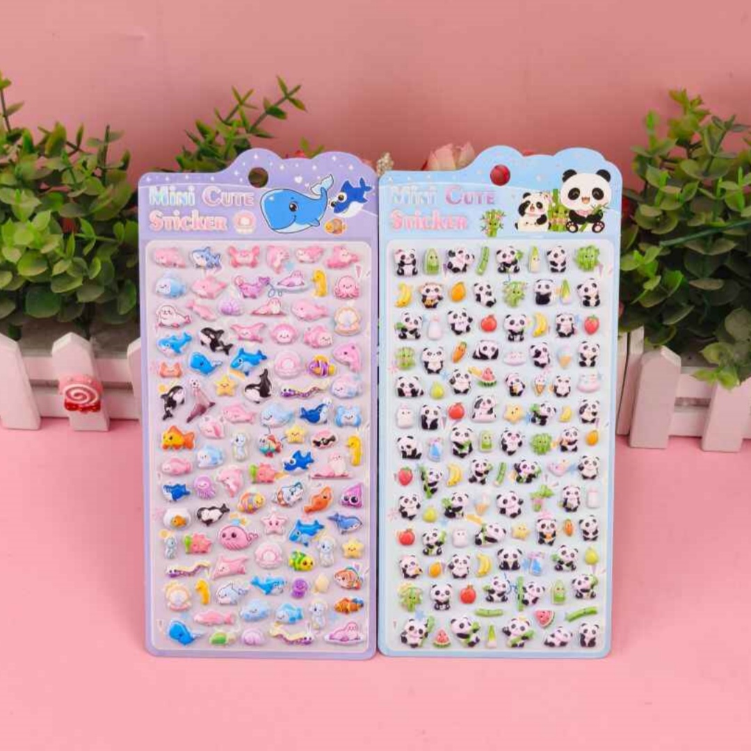 Cute mini fruit sushi theme sticker set, 3D relief stereoscopic stickers, landscape stickers, cartoon cute little animal bubble stickers, children's 3D stereoscopic little nose stick foam stickers, animal food foam stickers Application Scenario
