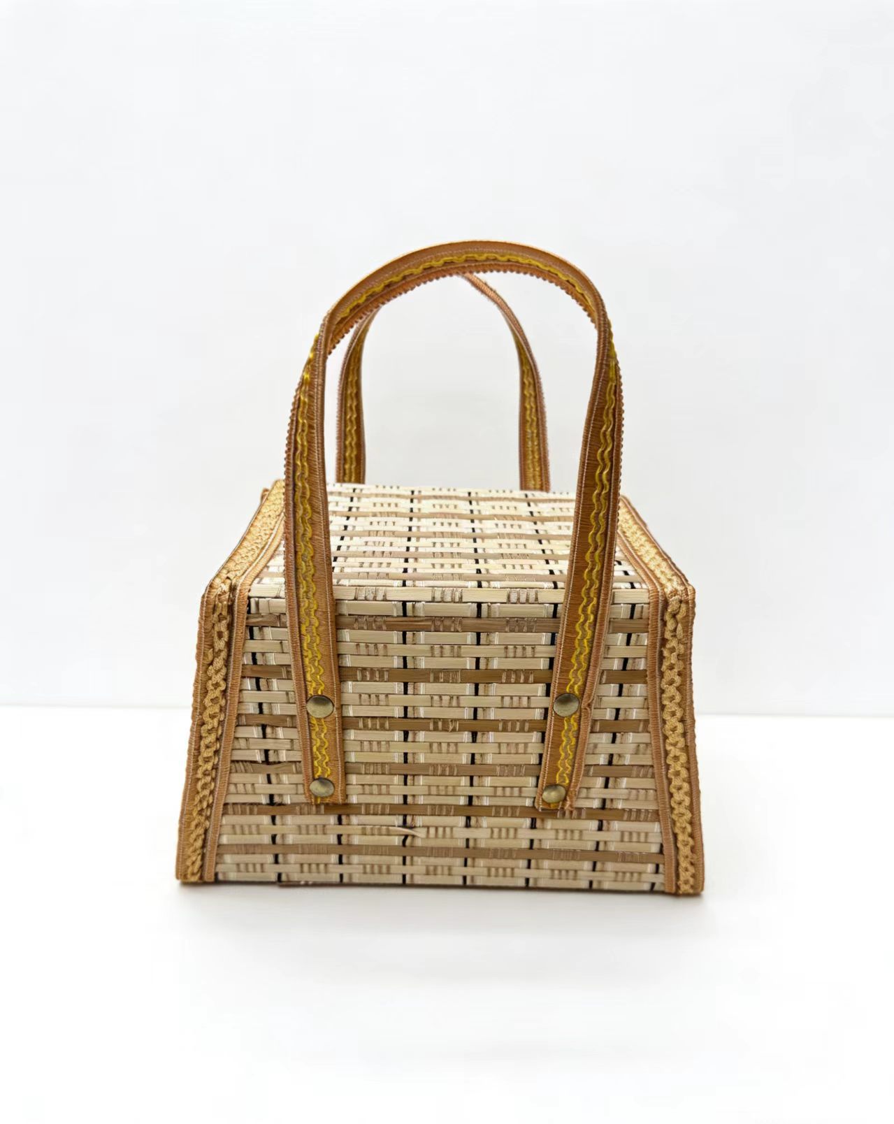 竹编文艺女包沙滩挎包编织手提包挎包女竹编沙滩女包可折叠包包斜身包包手提方包