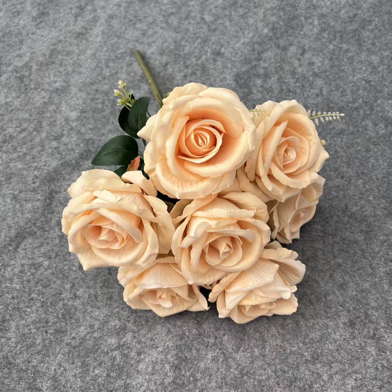 仿真玫瑰仿真花束7头绒布圆玫瑰仿真花婚礼家居红玫瑰花批发 详情图4