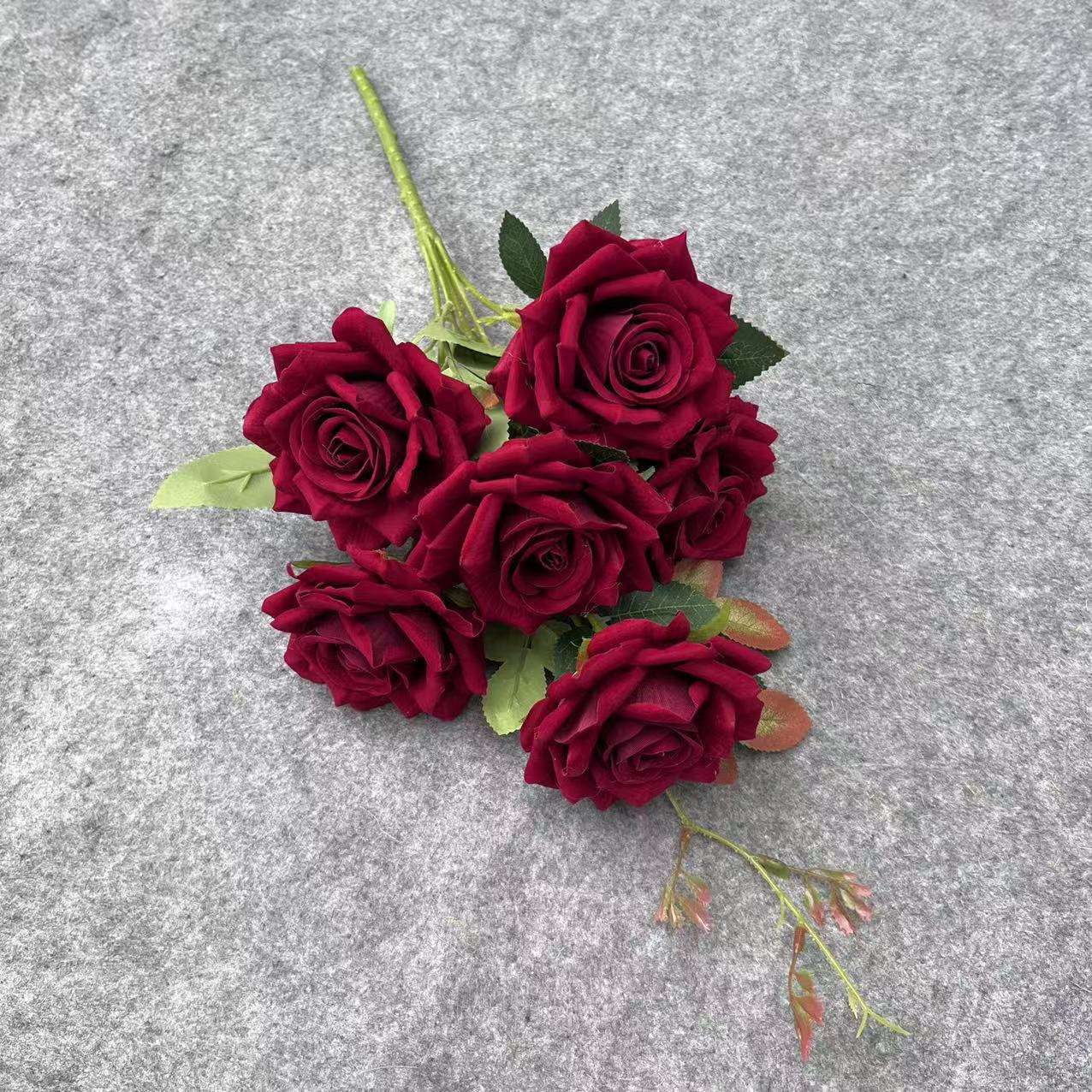 仿真花仿真玫瑰6头花束绒布玫瑰婚庆花墙家居装饰批发花材 详情图6